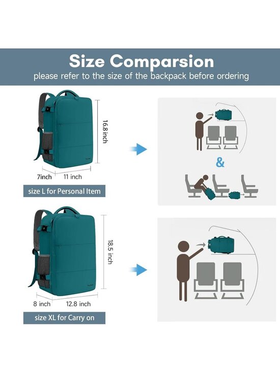Women\'s Peacockblue 15.6inch Laptop Mochila Flight Approved Daypack with Pocket main image 6
